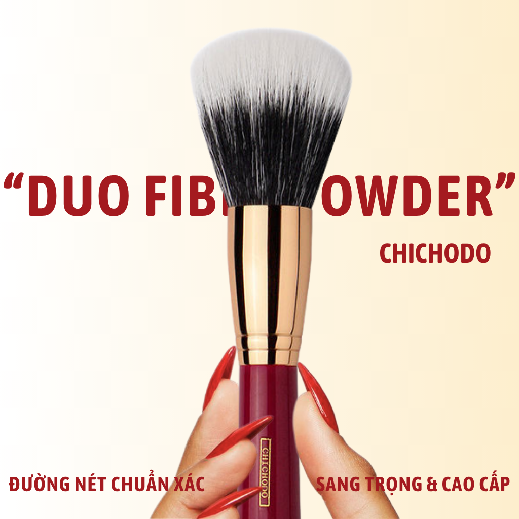 Cọ phủ phấn bột nén CHICHODO Duo Fiber Powder C102- Cọ đa năng - cọ phủ phấn - cọ nền - cọ make up